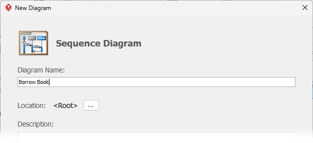 Entering the name of the sequence diagram to create