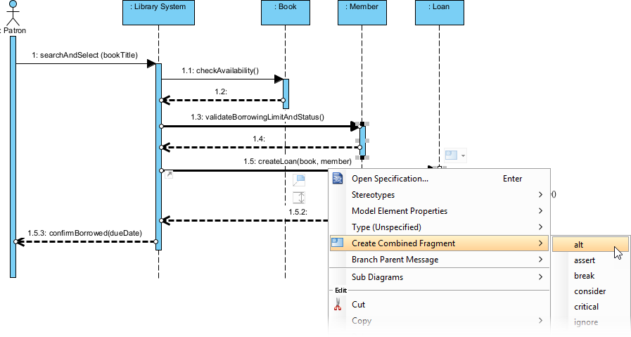 To create a combined fragment for selected messages
