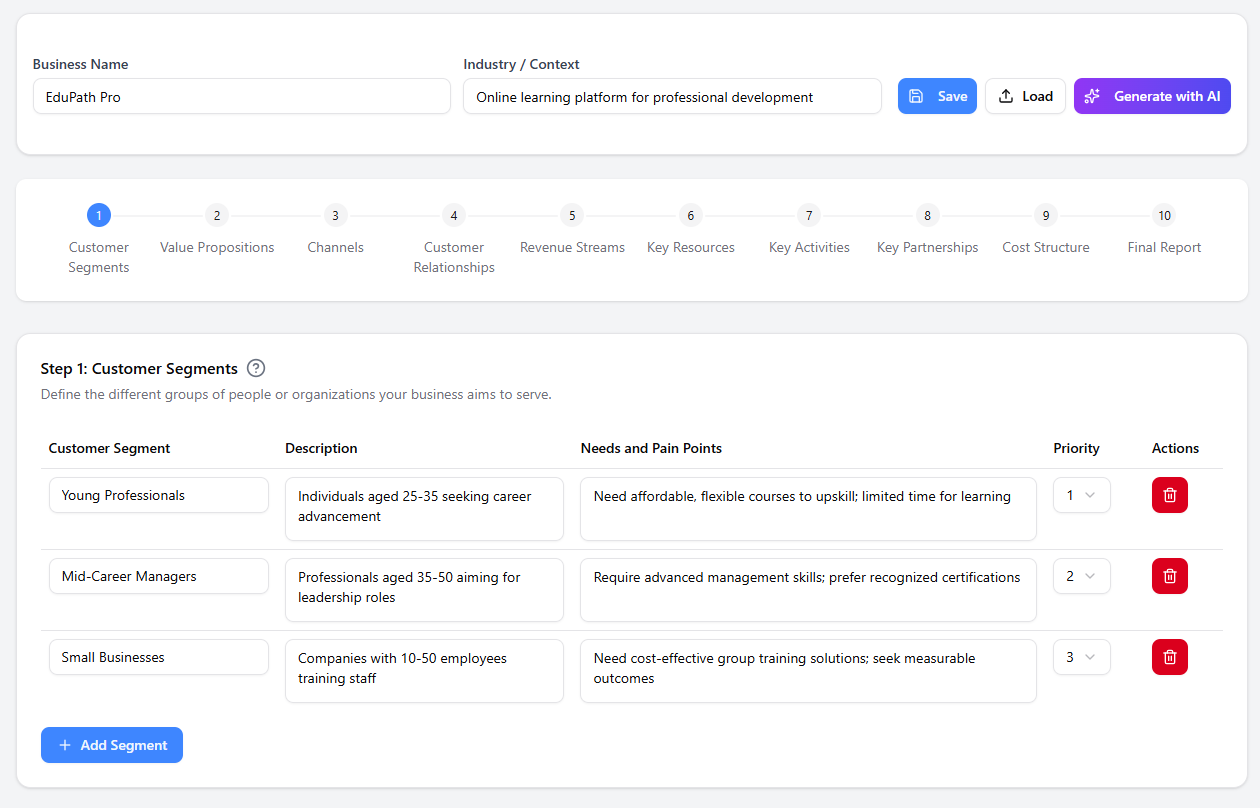 AI-Powered Business Model Canvas Tool