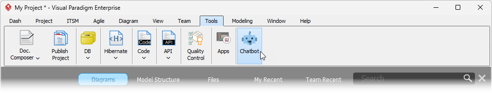 To open the chatbot from Visual Paradigm Desktop