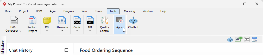 To open the Apps interface in Visual Paradigm