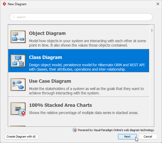 Select a class diagram to create with