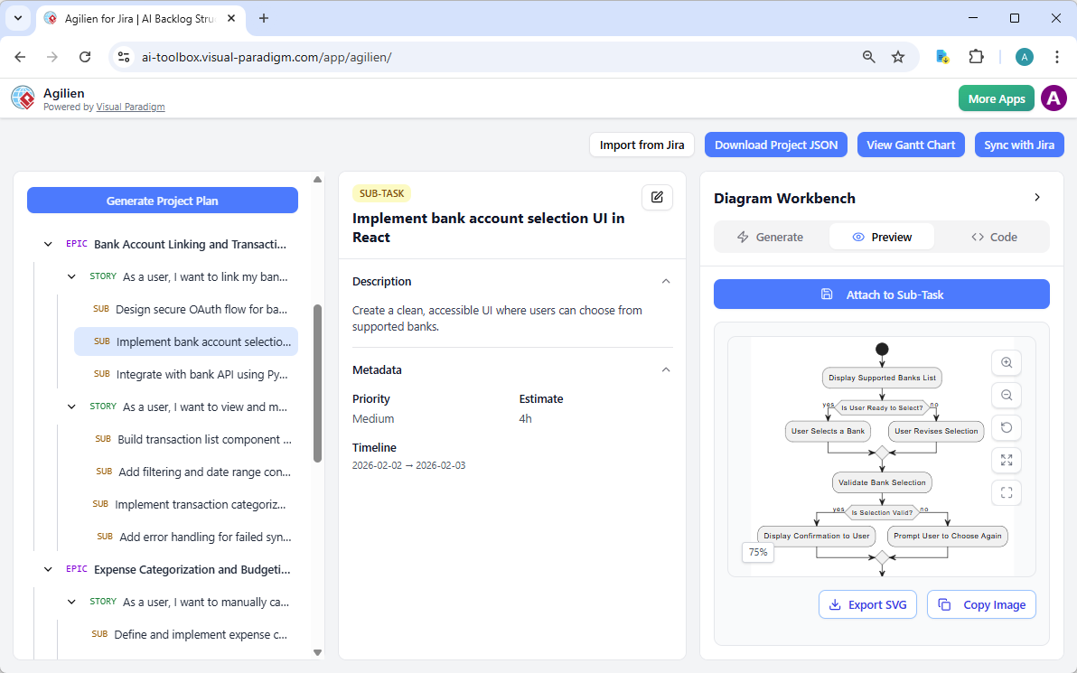 Screenshot of Visual Paradigm's AI Powered product backlog management tool Agilien