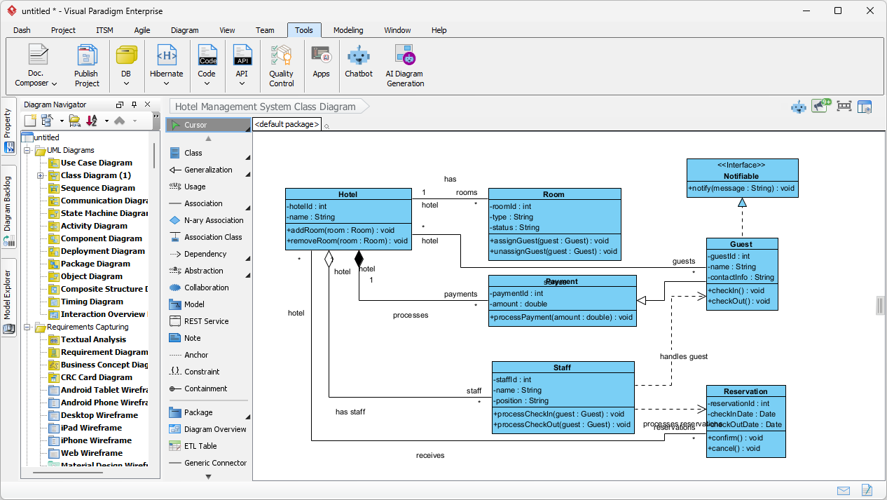 An AI UML Class Diagram generated by Visual Paradigm's AI Powered UML Diagram Generator