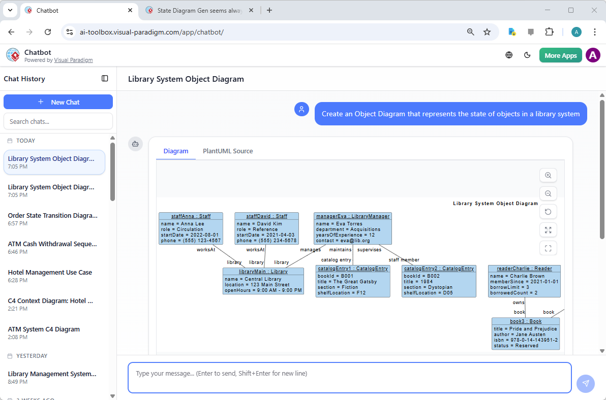 Visualizing Complex System States with the AI Object Diagram Generator in Visual Paradigm