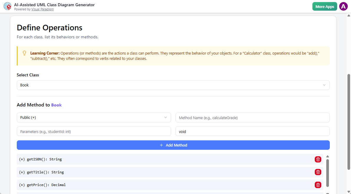 AI-Assisted UML Class Diagram Generator: Step 4 - Define operations