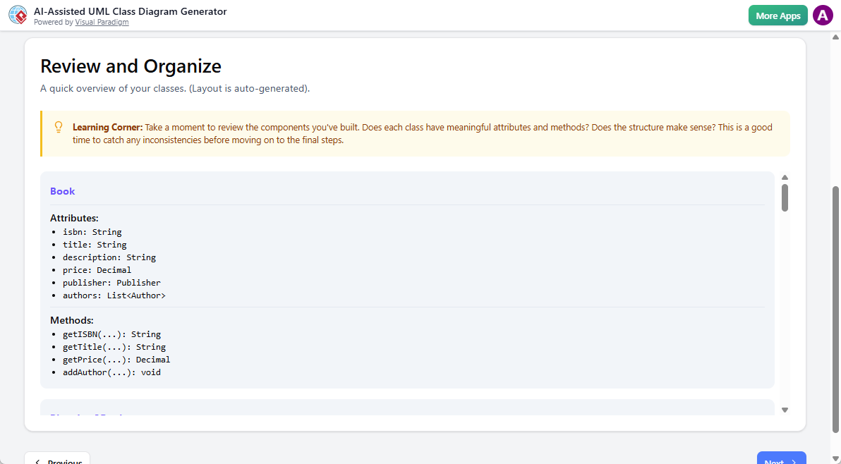 AI-Assisted UML Class Diagram Generator: Step 6 - Review and organize