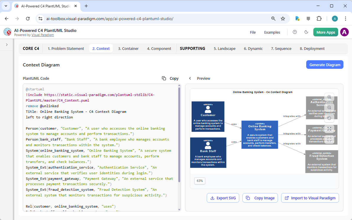 Visual Paradigm AI-Powered C4 PlantUML Studio: C4 Context Diagram