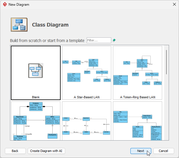 Create a blank class diagram