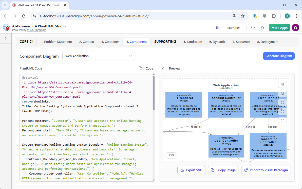 Visual Paradigm AI-Powered C4 PlantUML Studio: C4 Component Diagram
