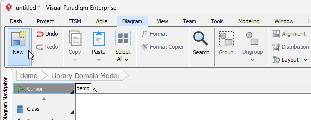 To create a new diagram again (Component Diagram this time)