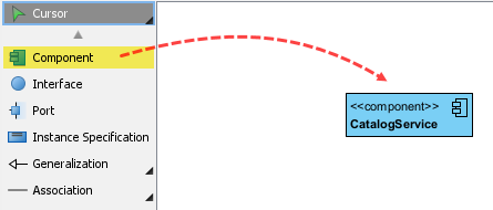 Drag and drop to create a component from the palette on the diagram