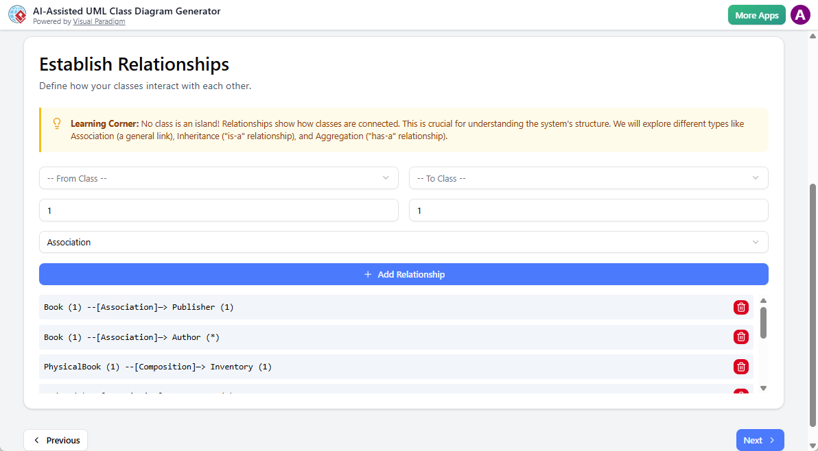 AI-Assisted UML Class Diagram Generator: Step 5 - Identify relationships