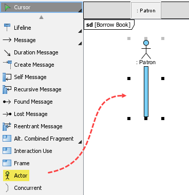 An Actor is created from the diagram palette