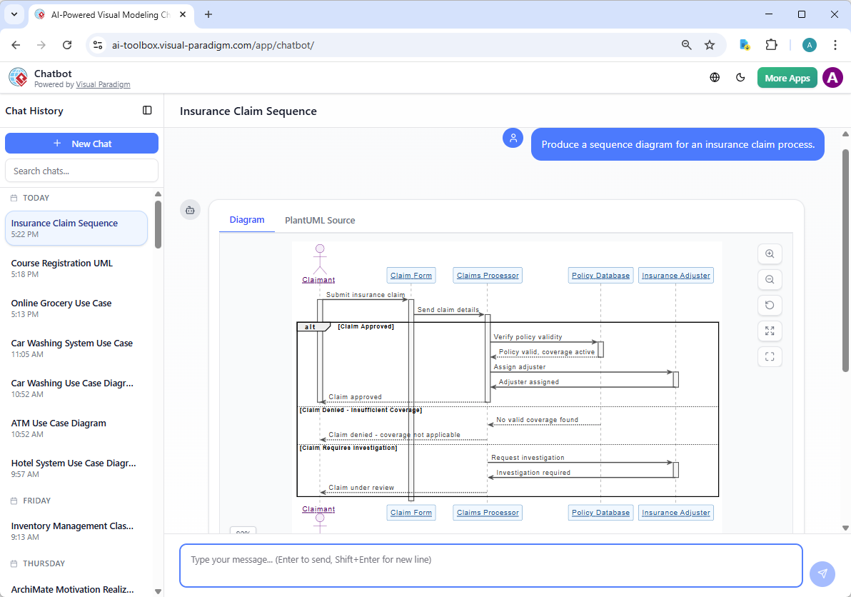 Using Visual Paradigm's AI Chatbot to generate a sequence diagram
