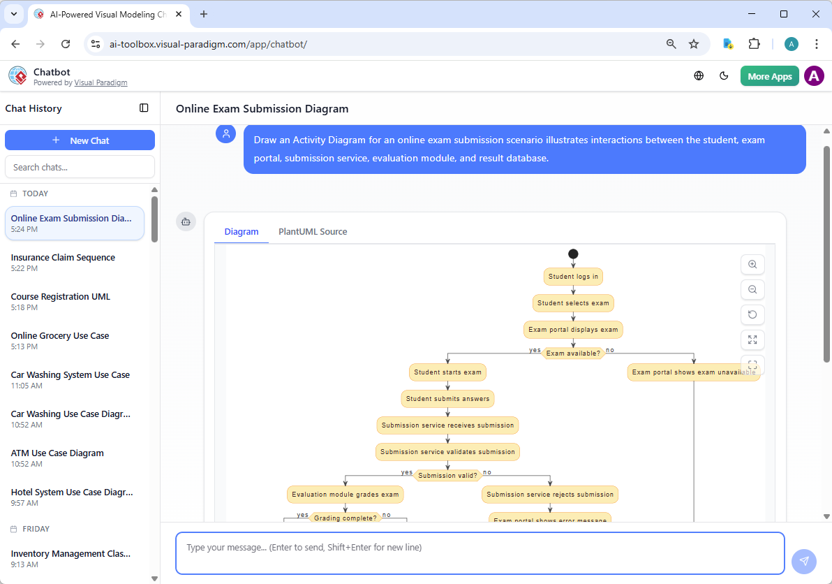 Using Visual Paradigm's AI Chatbot to generate an activity diagram