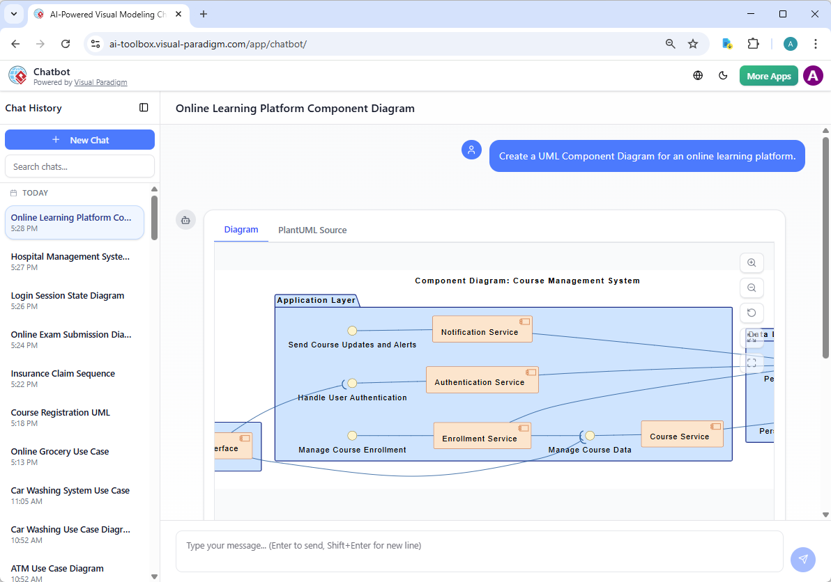 Using Visual Paradigm's AI Chatbot to generate a component diagram