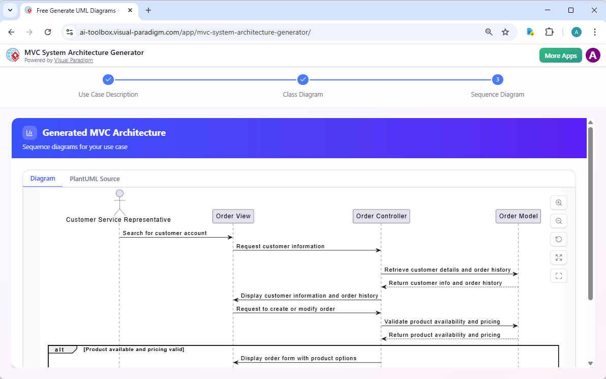 Screenshot of Visual Paradigm's AI Powered MVC System Architecture Generator