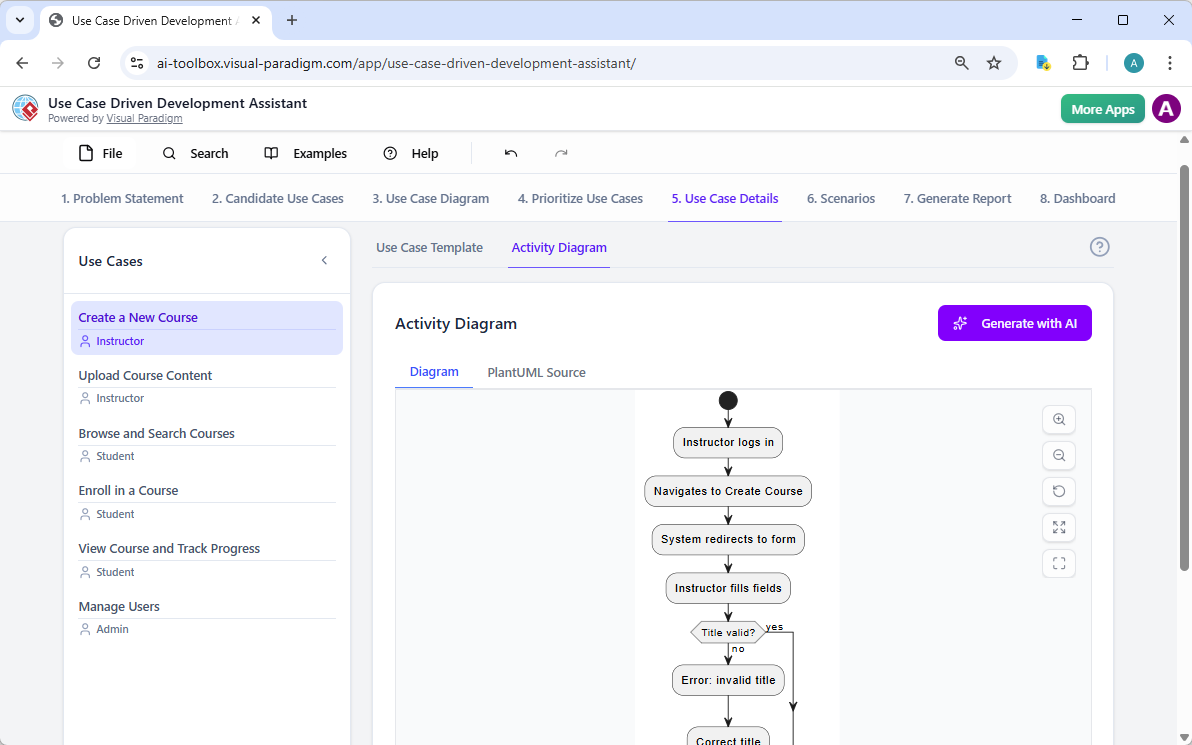 Screenshot of Visual Paradigm's AI Powered Use Case Driven Development Assistant