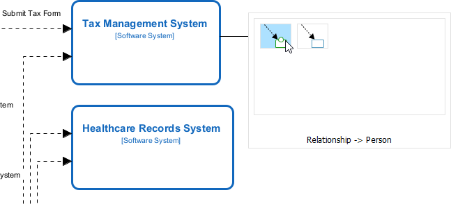 Editing a C4 System Landscape Diagram generated by AI, in Visual Paradigm's C4 modeling editor