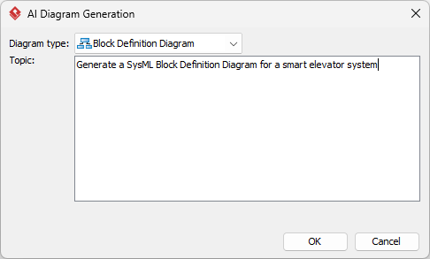 To generate a SysML Block Definition Diagram with Visual Paradigm Desktop's AI diagram generator