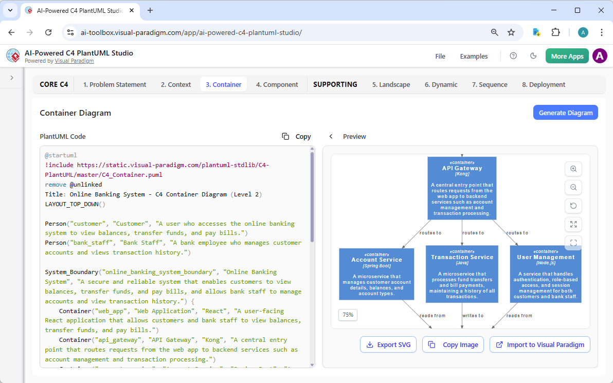 Visual Paradigm's AI Powered C4 PlantUML Studio