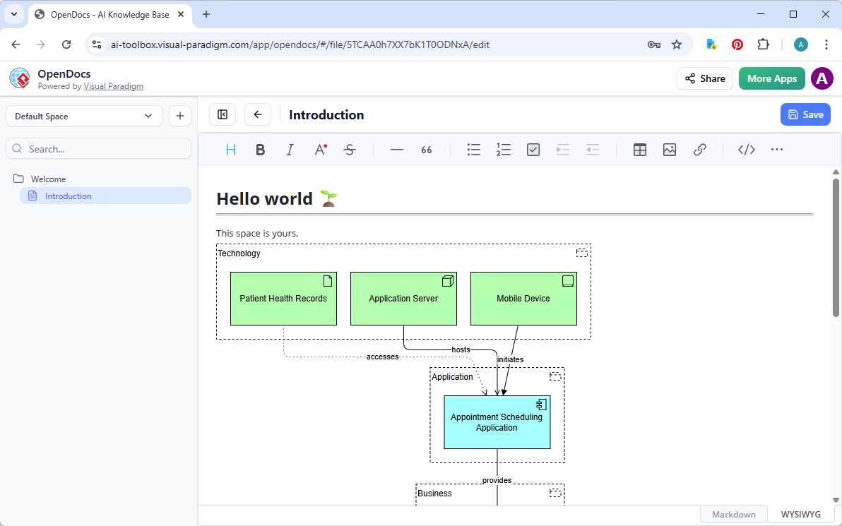 An ArchiMate generated embedded in a document in Visual Paradigm's OpenDocs