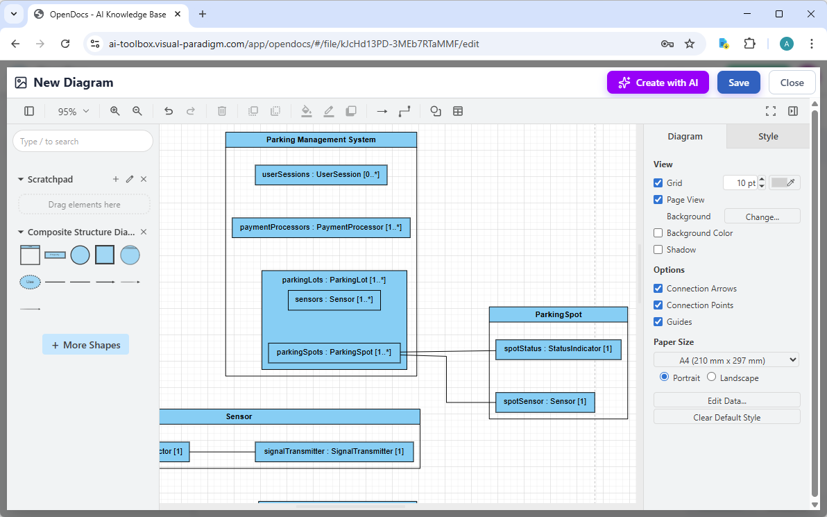 A composite structure diagram generated by Visual Paradigm's OpenDocs AI diagram generation tool