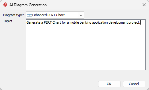 To generate a PERT Chart with AI, based on an entered problem description