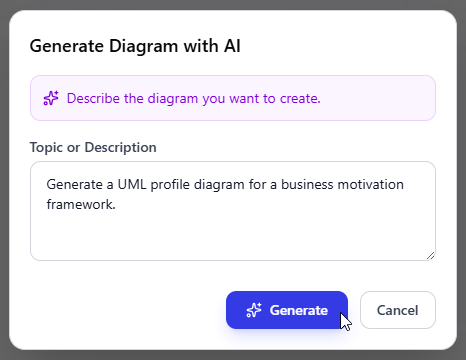 Entered a description to generate a UML profile diagram with AI.
