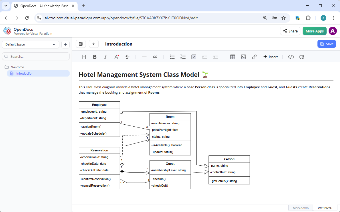 Visual Paradigm OpenDocs class model