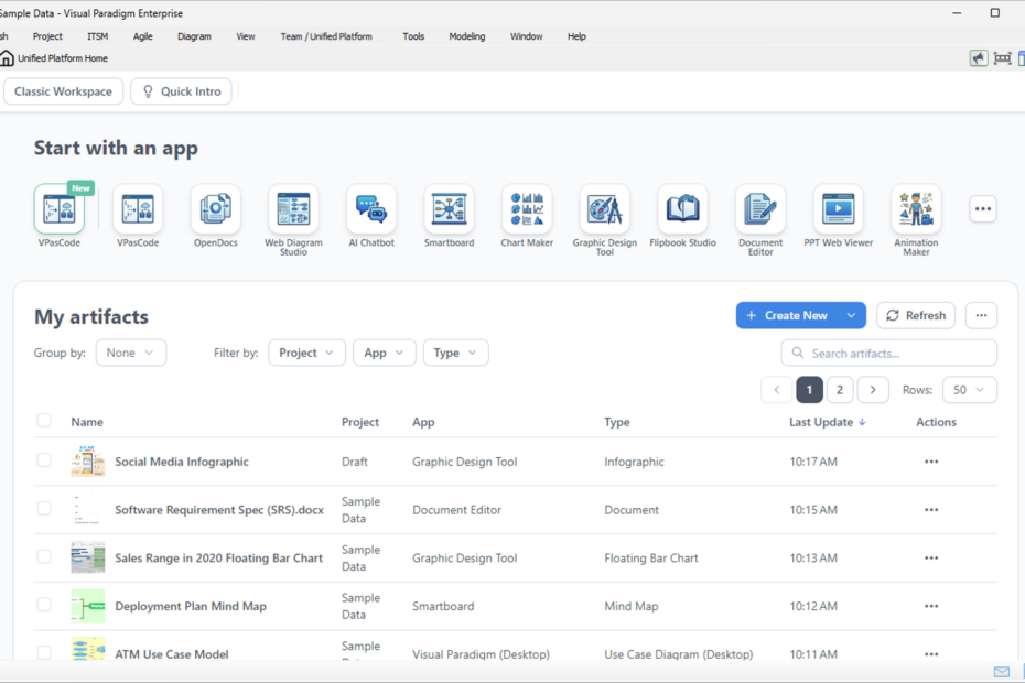 Visual Paradigm Unified Platform Dashboard